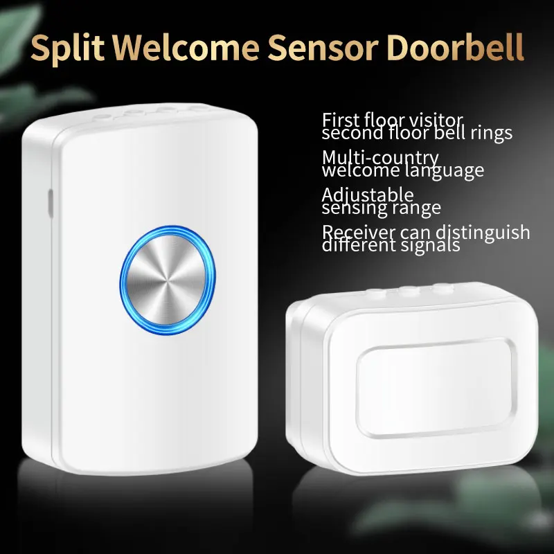 CACAZI DC IR Wireless Motion Sensor Door Bells Chime for Home/Retail Store Store Entrance Alert Bell 45 Ringtones No Battery