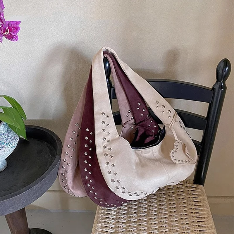 حقيبة يد كلاسيكية جديدة من جلد الغزال للنساء، حقيبة تحت الإبط ببرشام، حقيبة كتف مفردة عصرية #3