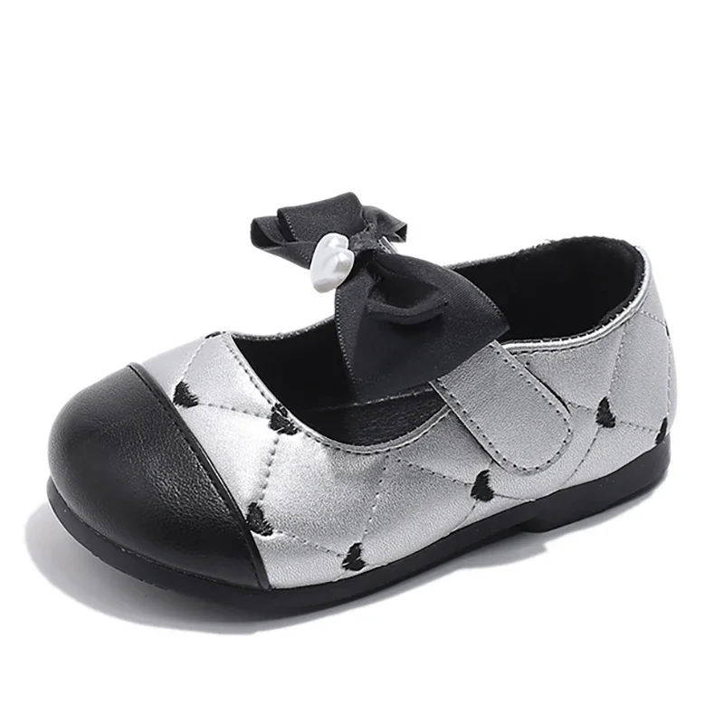

2025 Spring New Children Leather Shoes for Girls Fashion Korean Style Soft Sole Non-slip Sweet Love Baby Walking Anti-kick Shoes