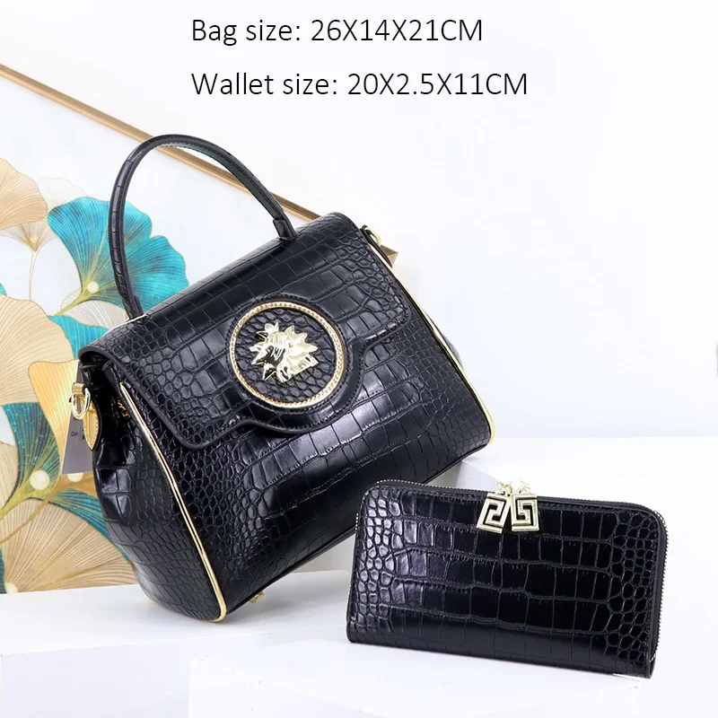 VM FASHION KISS Retro Ladies Handbags And Wallets Set Crocodile Pattern Shoulder Bag High Quality PU Leather Messenger Bag 2023