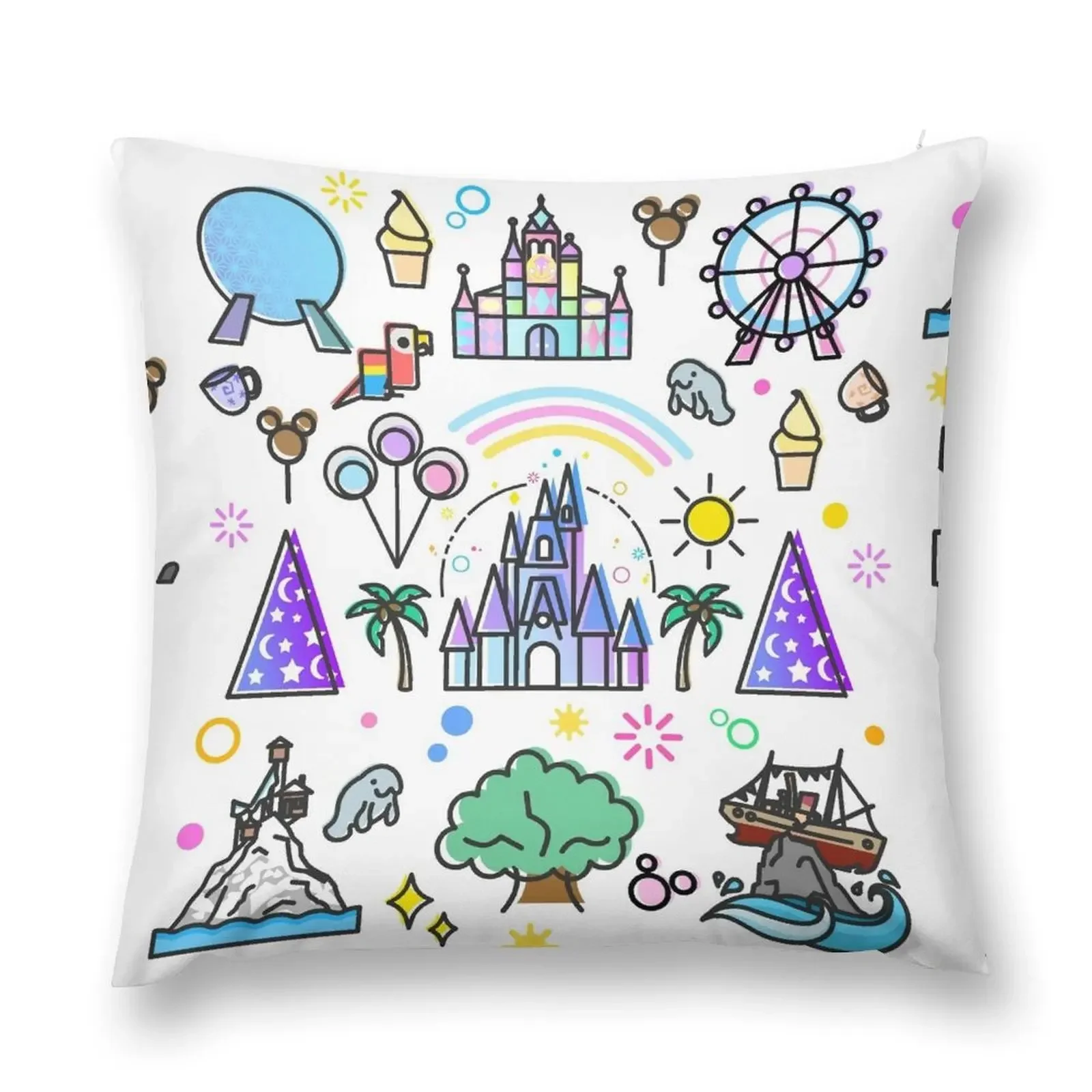 Happiest Place on Earth Collection. It's a Small World, Haunted Mansion, Princess Castle, Manatee, Ferris Wheel The Throw Pillow