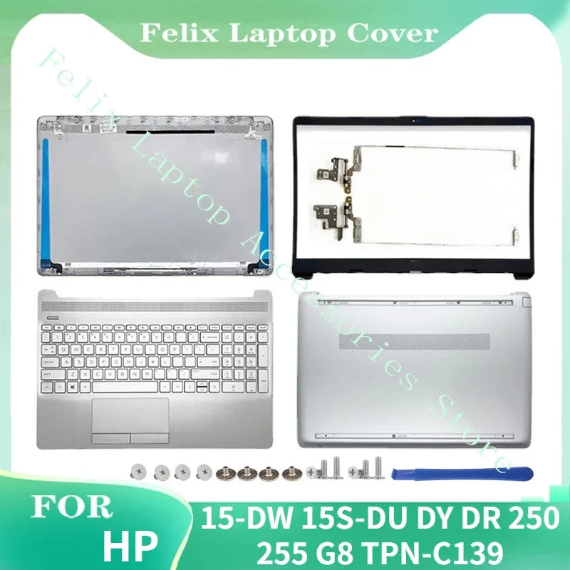 

New For HP 15-DW 15S-DU DY DR 250 255 G8 TPN-C139 Laptop LCD Back Cover Front Bezel Hinge Palmrest Bottom Case L52012-001 Silver