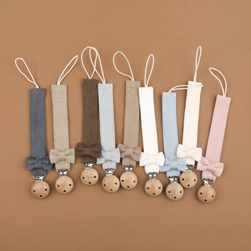 Solid Colours Cotton Baby Pacifier Clip Chain BPA Free Wooden Pacifier Clips Dummy Nipple Holder Newborn Teething Soother Holder