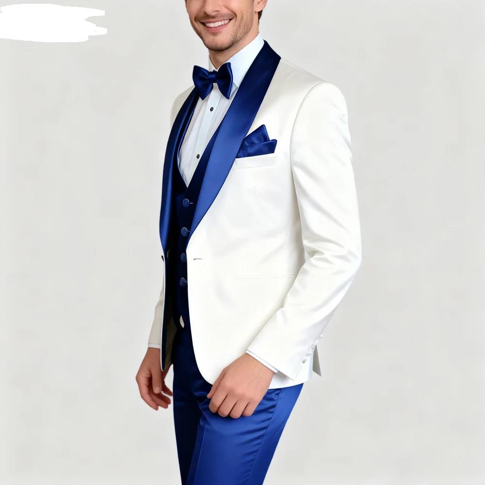 

Мужской смокинг из трех предметов по индивидуальному заказу с шарфом и лацканами, костюм для курения, свадебный пиджак для жениха, вечерние, Terno Masculino