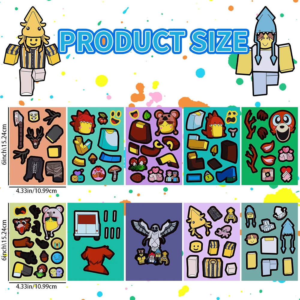 10/30 pièces 99 nuits dans la forêt autocollants faciles à poser faire un visage décalcomanies jeu faire vos propres autocollants dessin animé assembler puzzle enfants