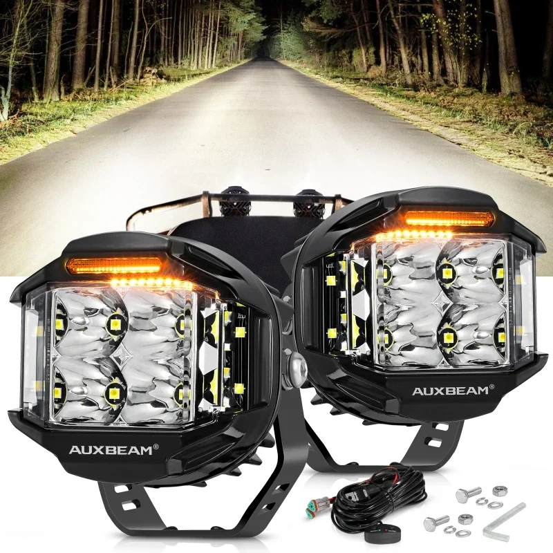 1Pair 168W 5 Inch LED Work Light DRL Driving Lamp Combo Spotlights Pod with Double-Side Shooter Lights For Truck SUV 4WD ATV