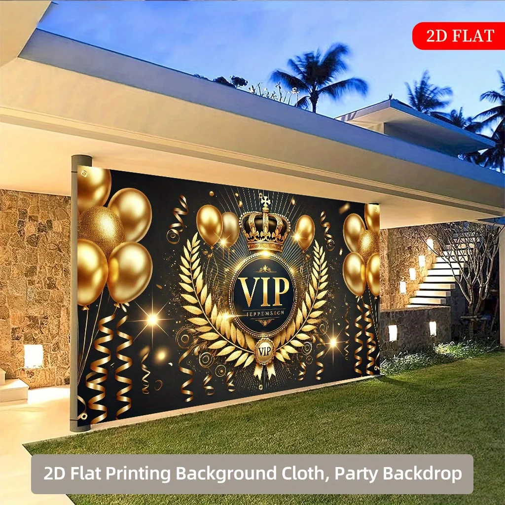 VIP-Feier-Hintergrundstoff – Partydekoration aus Schwarzgold, inklusive Luftballons, Lorbeerkranz und Krone