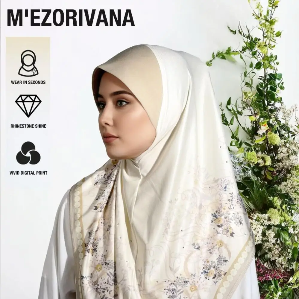 Instant Tudung Bawal Shawl, Double Layer Polyester Floral Printed Plain Scarf for Women Raya Wear Simple Headwear Accessories