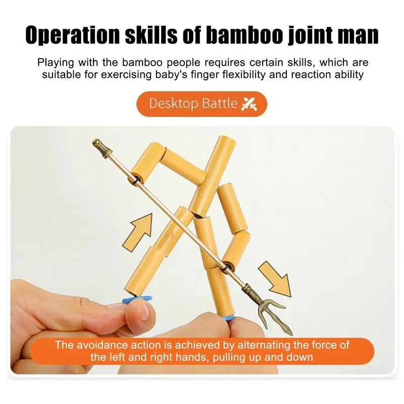 DIY Small Bamboo Man Two Player Battle Fun Interactive Party Games Educational Toy Desktop Thread Puppet Games Competition