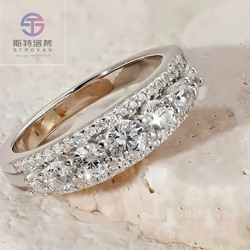 

Luxury Shinny Silver Jewelry 925 Zircon Ring GRA Certificate Fashion Round D Color Band Custom CZ Engagement Rings for Couples