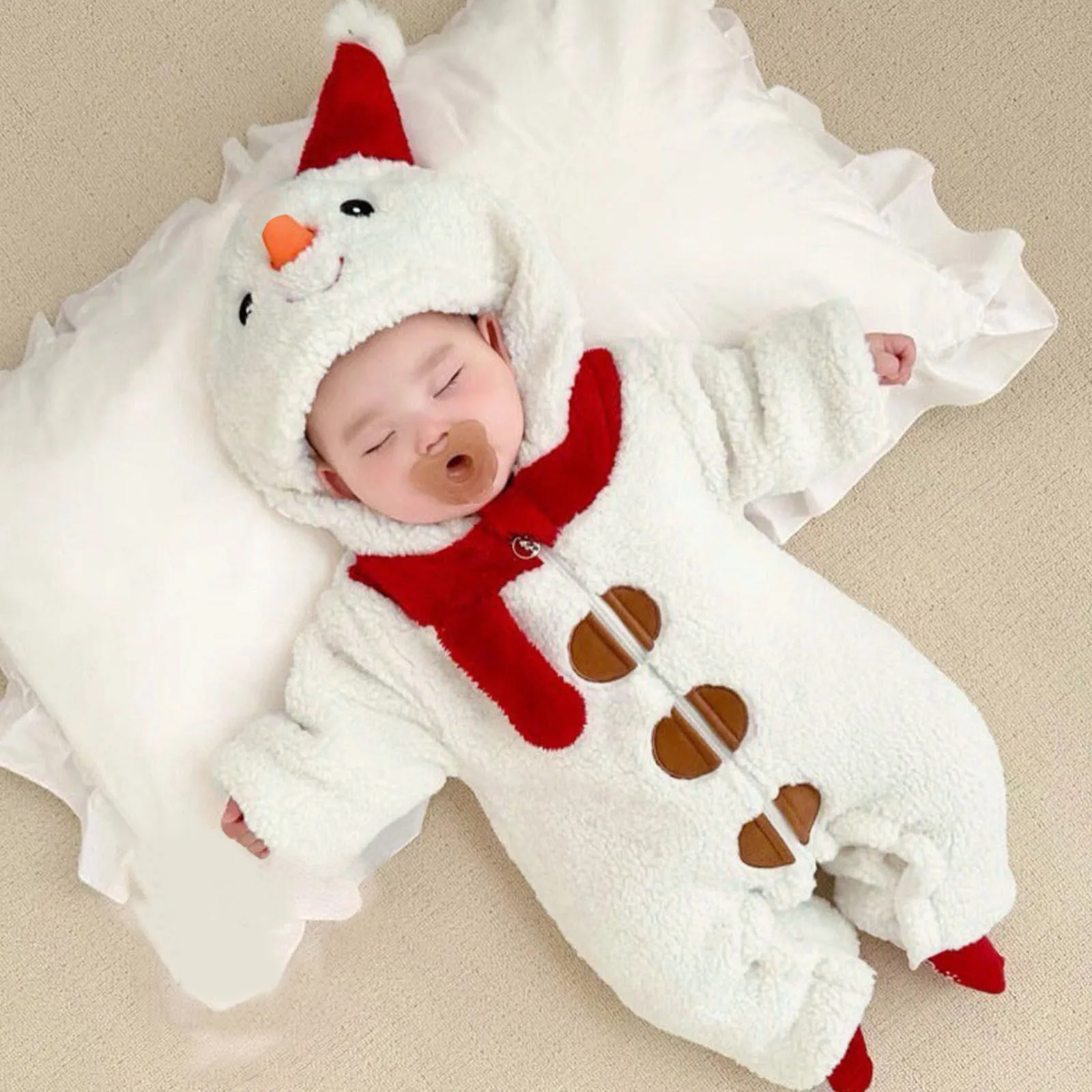 Infant Boys Girls Christmas Costumes Fleece Thick Long Sleeve Romper Cartoon Snowman Cosplay Hooded Jumpsuits For 3 6 12 Months