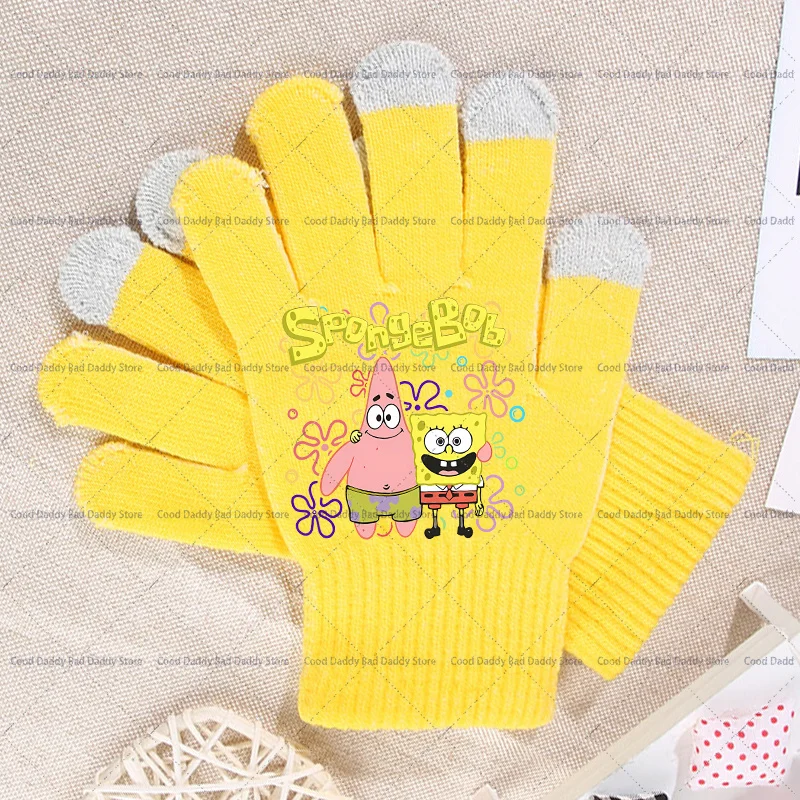 Anime Cute Gloves Winter Warm Accessories Cartoon SpongeBobs Casual Glove Fashion Printed Mitts Creative Mittens Birthday Gifts view 2