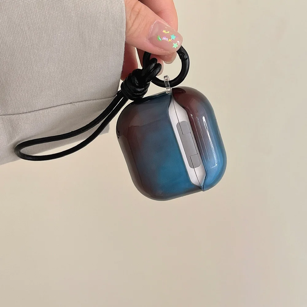3D Геометрия Драгоценный Камень DIY Прозрачный Синий ТПУ Мягкий Чехол Для Наушников для AirPods 1 2 3 Pro 2 AirPods 4 2024 Чехол Черный Брелок