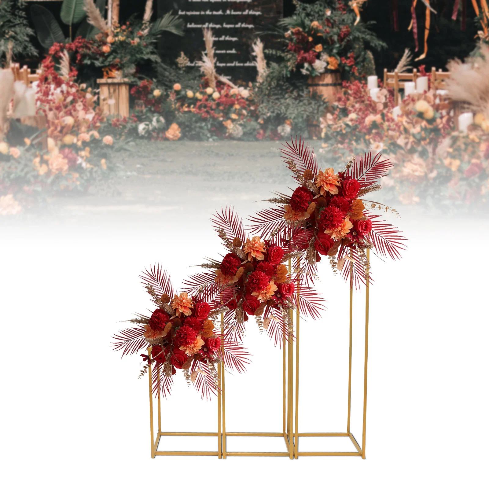 

3PCS Gold Wedding Vases Flower Stand Floor Vases Flowers Column Stand Road Lead Rack for Wedding Party Event Anniversary