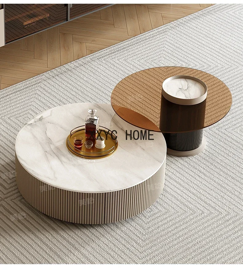 

Легкий роскошный минималистичный журнальный столик-тумба для ТВ в стиле шик с каменной столешницей, круглый, современный, для гостиной