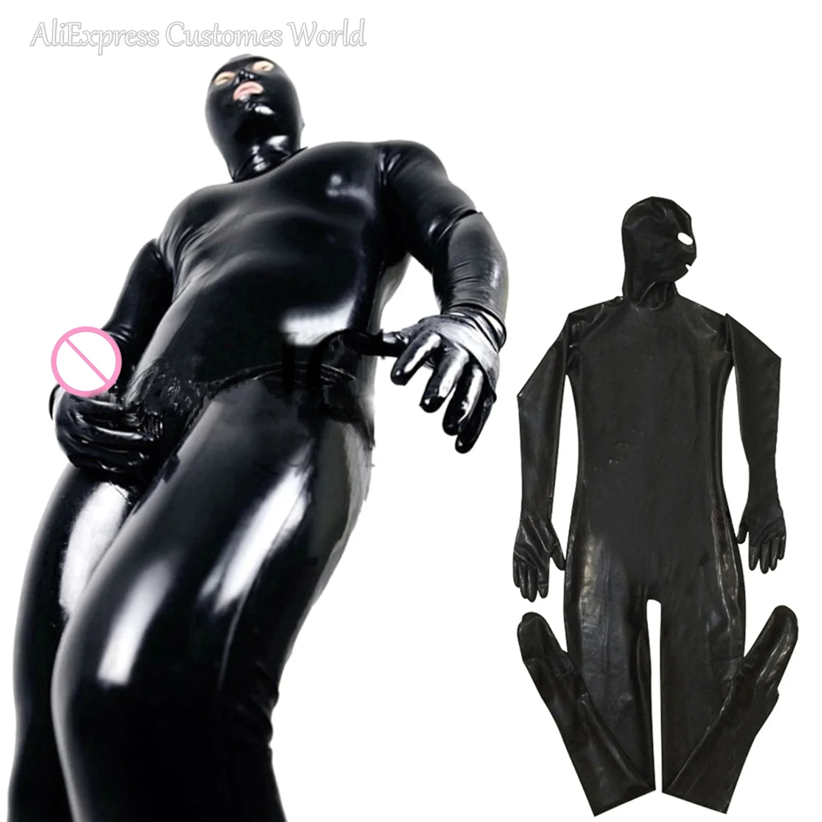 Faux Leather Fun Men Full Bodysuit Penis Sexy Black Clubwear Fetish Erotic Man Jumpsuit Shiny PVC Catsuit Costume Wetlook Party