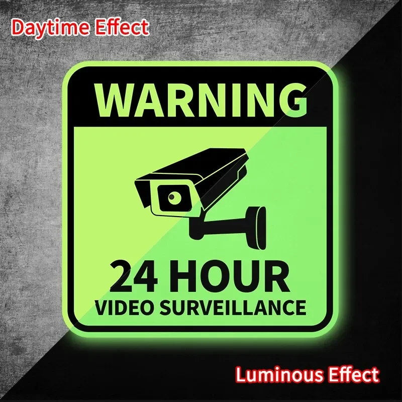 Self-adhesive Luminous 24 Hour Video Surveillance Warning Sticker Glow in Dark Security Camera Sign Decal Home Yard Wall Window