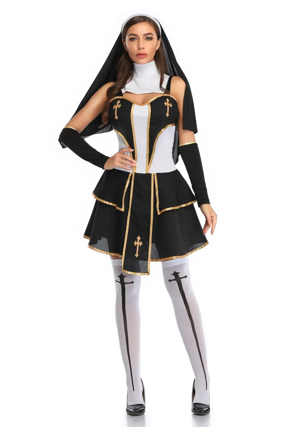 Virgin Mary Sexy Nun Costume Set Adult Women Halloween Cosplay Sister Nun Party Fancy Dress Outfits