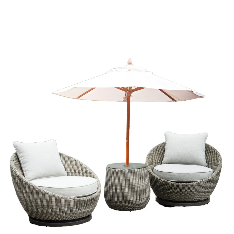 

Modern Outdoor Set Swivel Woven Chairs with Side Table All-Weather Resin Wicker and Powder Coated Aluminum Fully Assembled