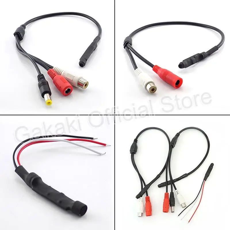 Audio Microphone Mic RCA + DC Male Female Plug Power Cable For Mini CCTV Security Camera Sound Monitor Pick Up 