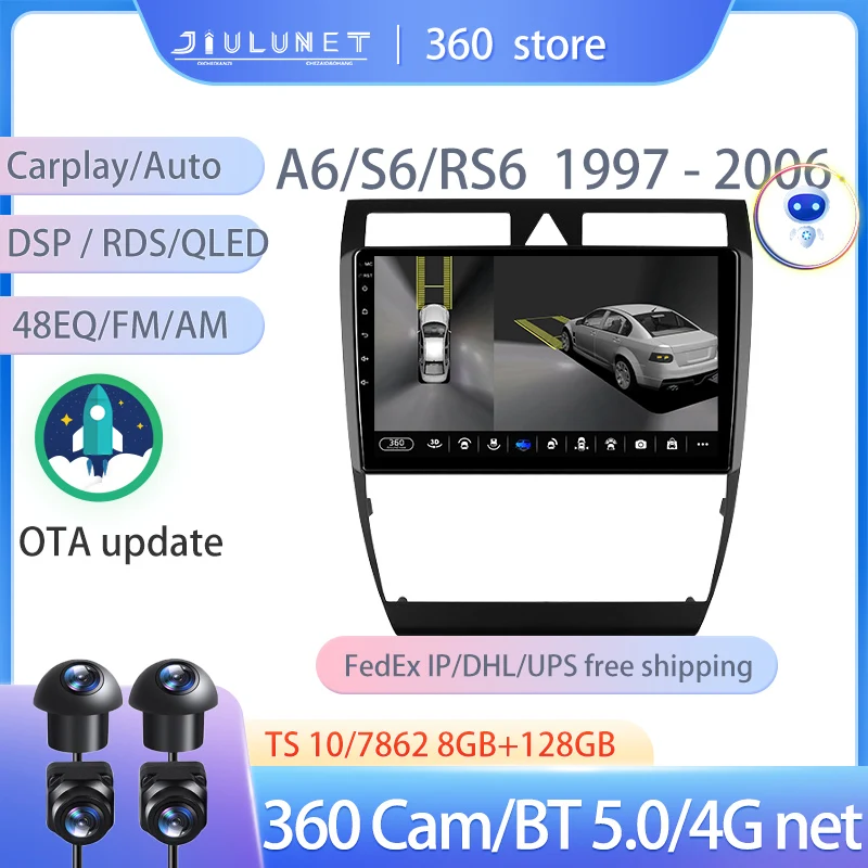 

JIULUNET Smart Stereo Android Auto 360 Cam радио для Audi A6 C5 1997 - 2004 S6 2 1999 - 2004 RS6 1 2002 - 2006 мультимедийное видео