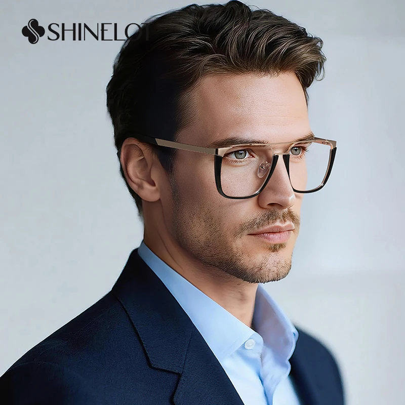 

81137 High End Men Eyeglasses Gentleman Radiation Protection Double Bridge Business Glasses Male Style Eyewear Father's Gift