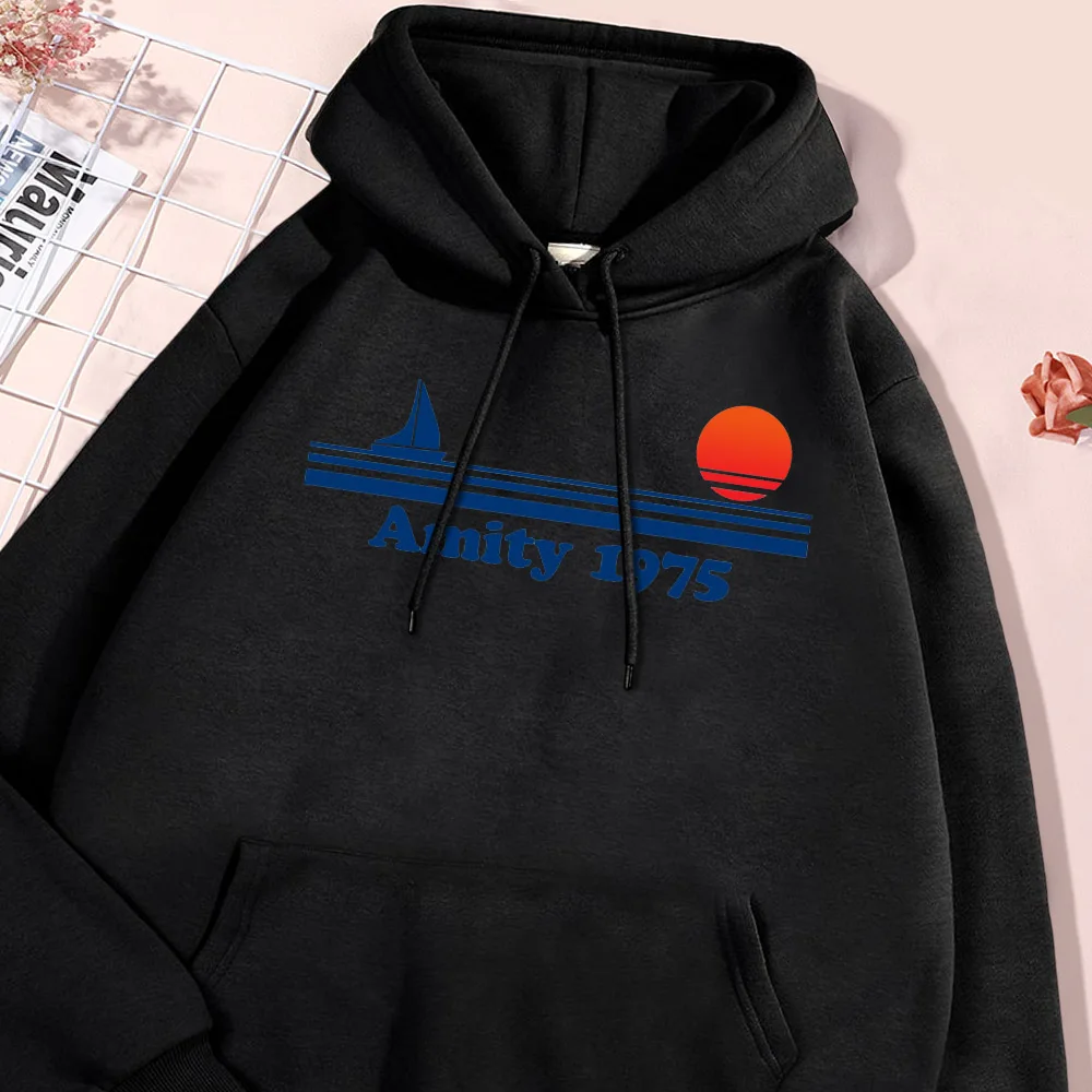 Sailing Sunset Amity 1975 Felpa con cappuccio da uomo Stile minimalista Felpe con cappuccio Felpa oversize di alta qualità Autunno Nuova felpa con cappuccio Abbigliamento da uomo