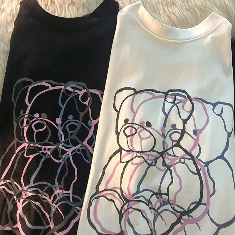 Summer Bear 3D stampa tridimensionale doppia ombra a maniche corte t-shirt oversize allentata Ins Harajuku vestiti a mezza manica