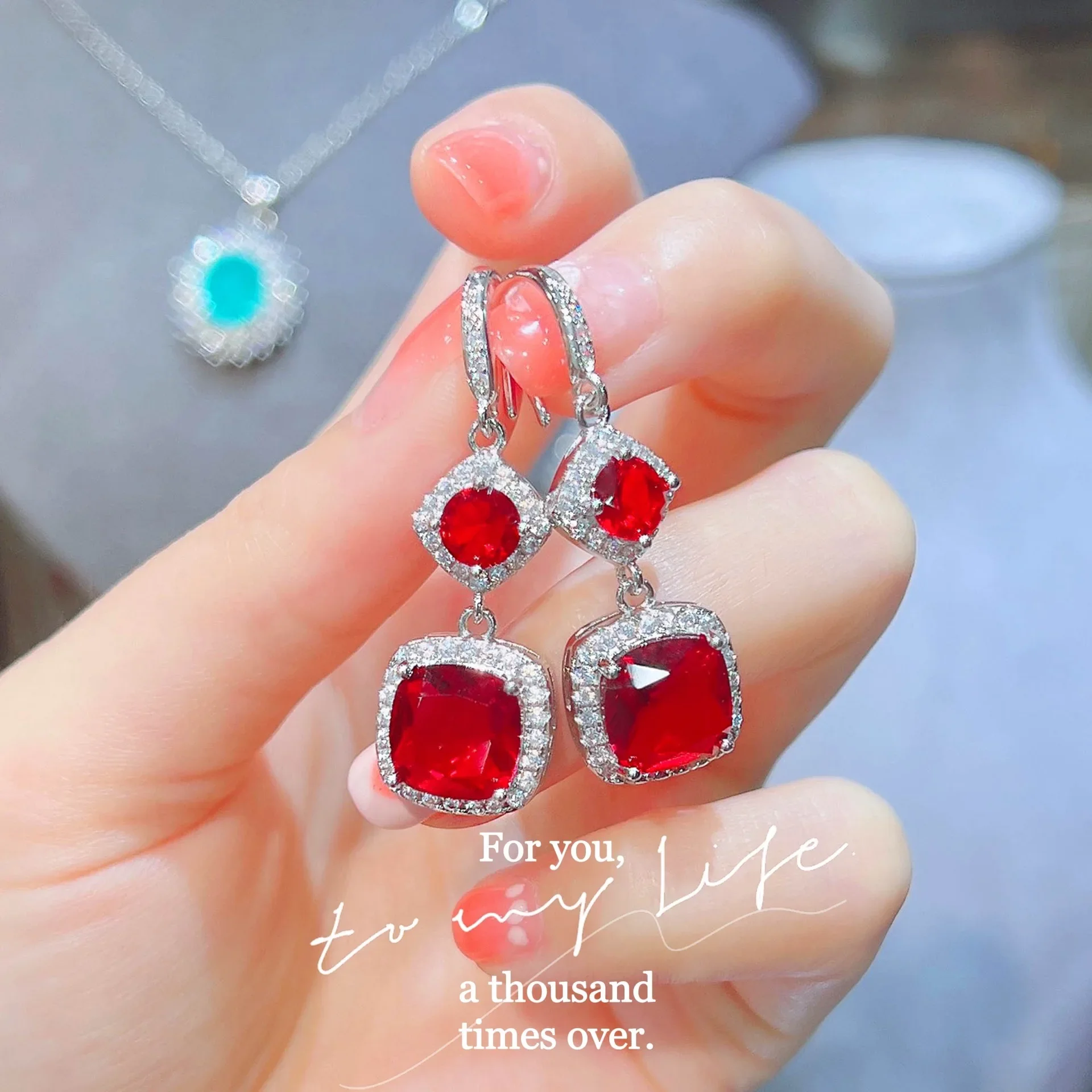 Trendy S925 Sterling Silver Stud Earrings Including Ruby Yellow Diamond Fat Square And Long Aquamarine Styles For Daily Outfits