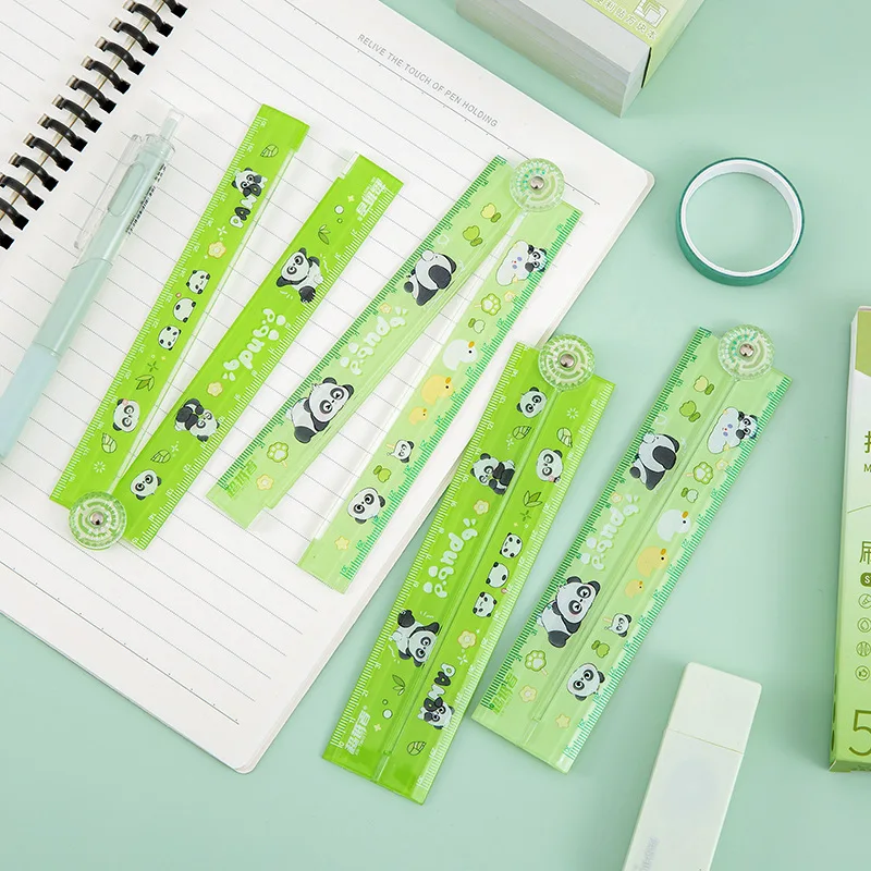 Bview Art عشوائيا 1 قطعة مسطرة باندا لطيفة قابلة للطي مع منقلة - أداة رسم هندسية للطلاب الإبداعي