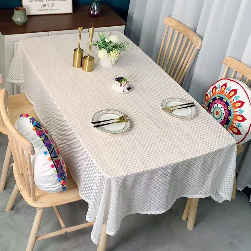 Simple Plaid White Light Luxury Tablecloth Gauze Decor Household Rectangular Lace Tablecloths Fabric Table Decorations