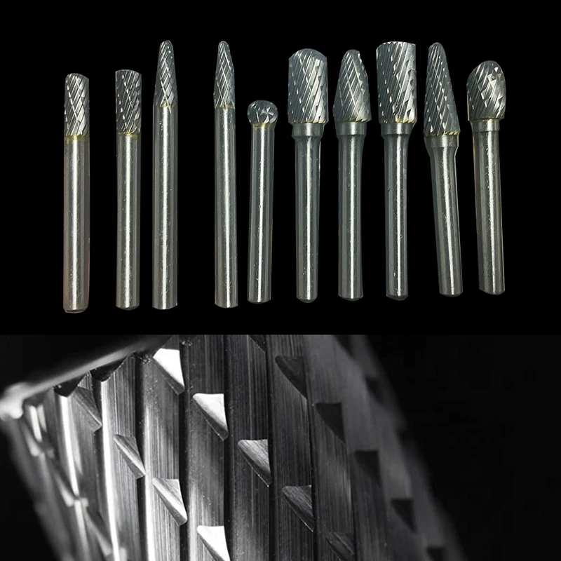 Rock Carbide Burr Set 1/4 Inch 10PC Die Grinder Bits File Rasp For Metal Wood Weld Concrete Stone Grinding Deburring