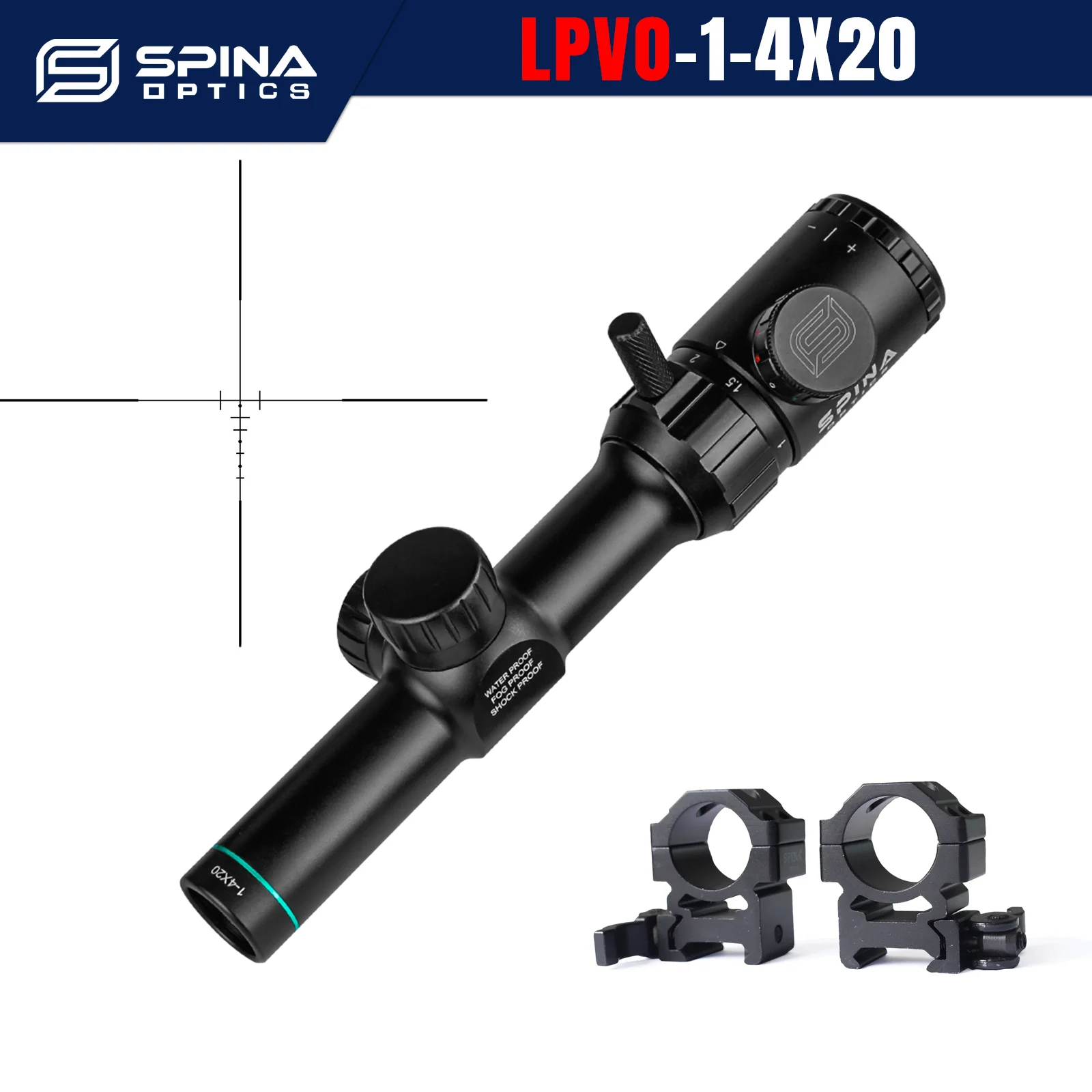 

SPINA OPTICS LPVO compact 1-4x20 Scope with Quick installation Scope Mount Rings 200mm length