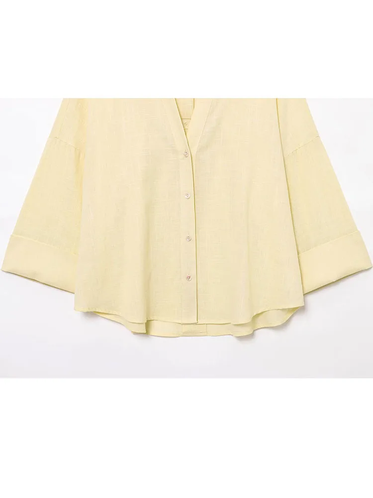 Letnia damska bluzka szyfonowa w jednolitym kolorze, codzienna bluzka z dekoltem w serek, na ramiączkach, damska bluzka z długim rękawem, luźna, odzież uliczna Y2K