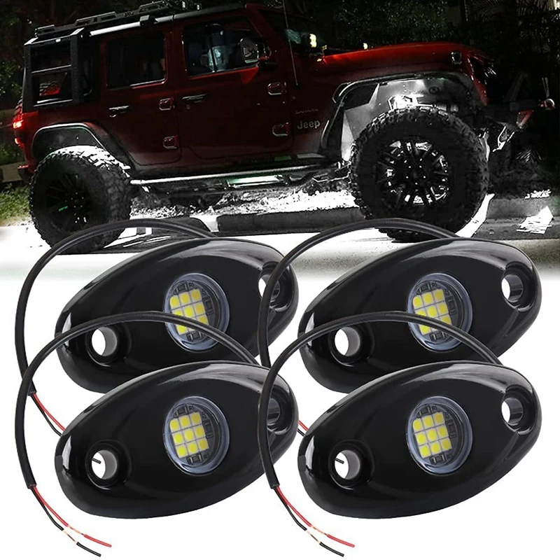 4Pcs 9LED Super Bright Rock Light Kit LED Waterproof LED Neon Underglow Light For Off Road Truck Boat