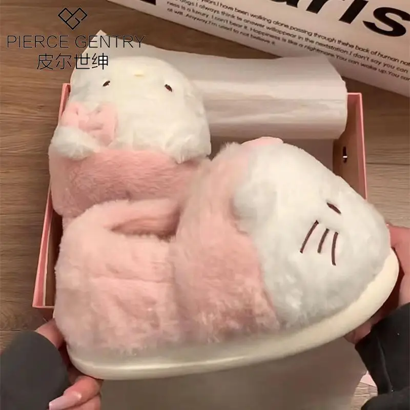 Sanrio Hello Kitty Kuromi My Melody Thick-soled cotton shoes women's outerwear cute cartoon bag heel cotton slippers Plush Gift