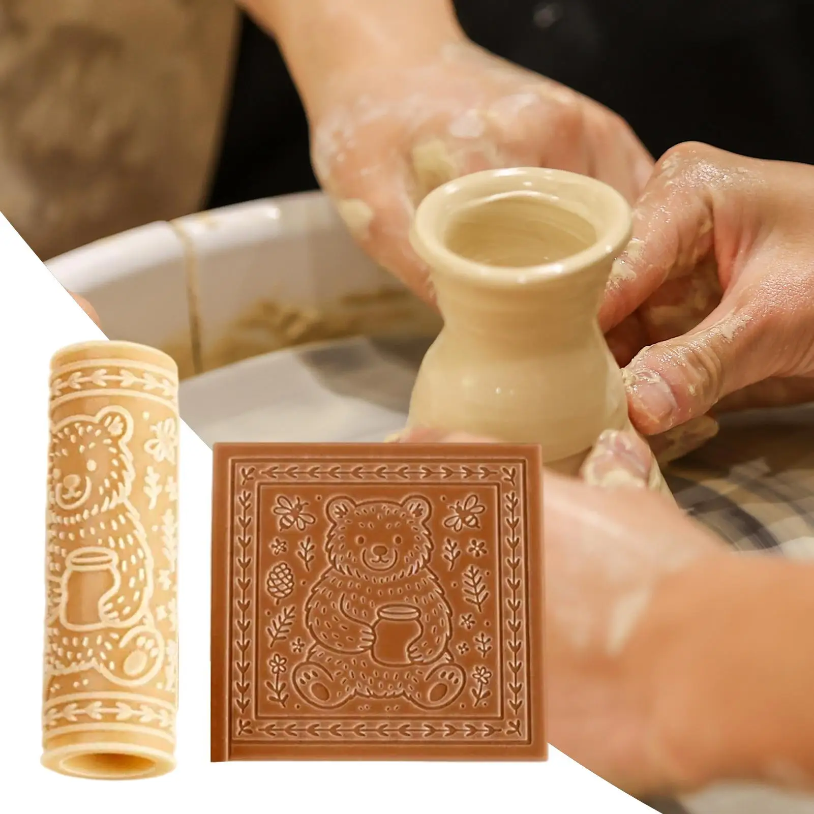 

Clay Texture Roller with Patterns - Pottery & Polymer-Clay Tools for Adults Kids, Creative Ceramic Embossing Art Craft Supplies