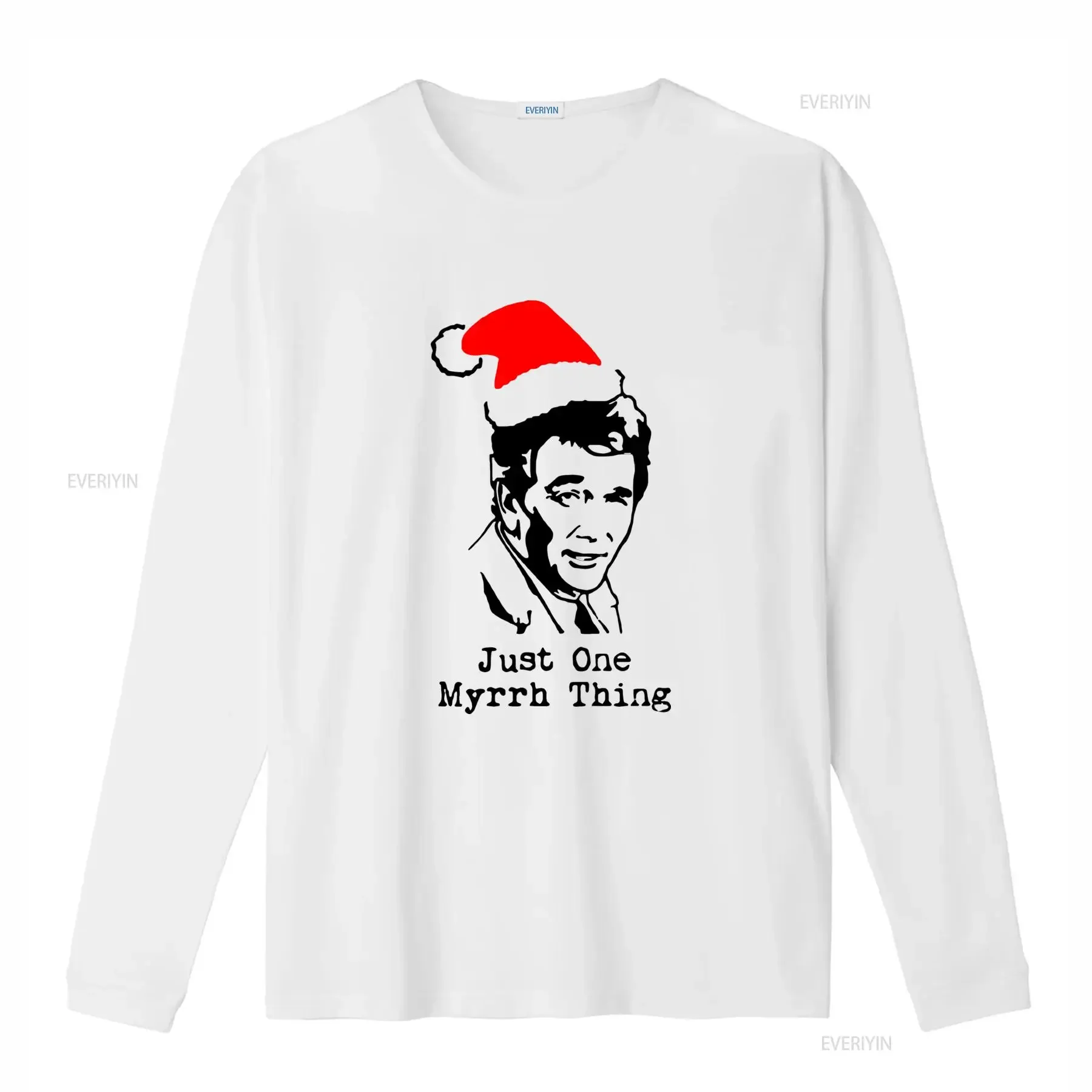 Columbo Just One Myrrh Thing Peter Falk Christmas T Shirt Funny Santa Hat Design vintage Washed Breathable fashion homme