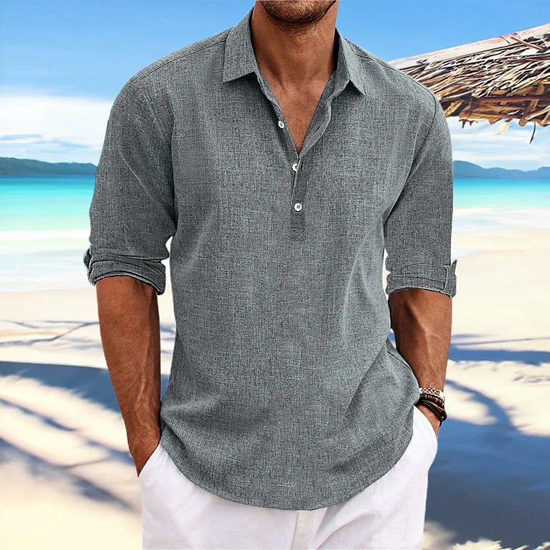 New Men's Shirt - European Size for Loose Long-Sleeved Home, Beach and Casual Wear Men's Clothing