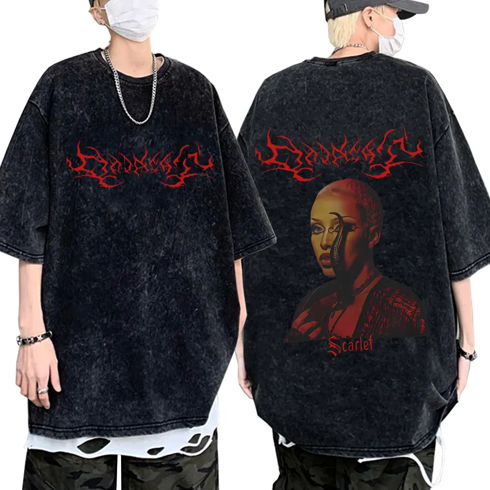 

Washed Vintage Rapper Doja Cat Scarlet Face Graphic T Shirt Men Women Hip Hop Gothic Rock T-shirt Male Casual Oversized T-shirts