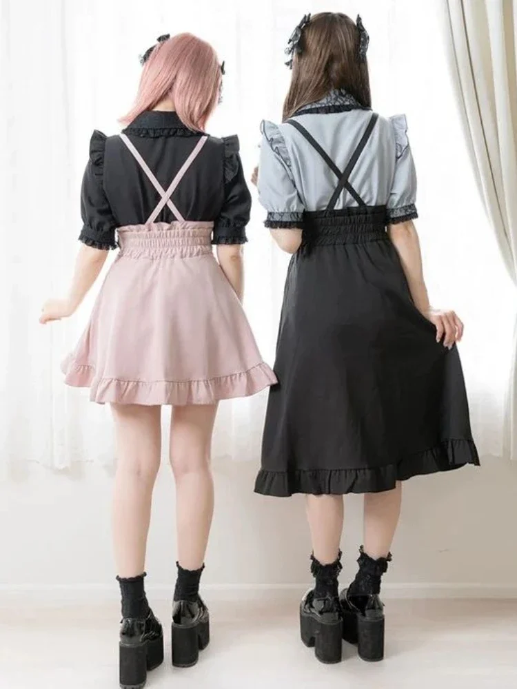 2024 Y2k Esthetische Harajuku Stijl Zoete Meisje Hoge Taille Mini Ruches Rok Slanke Vrouwen Solid Japanse Gothic Jk Saia Feminina