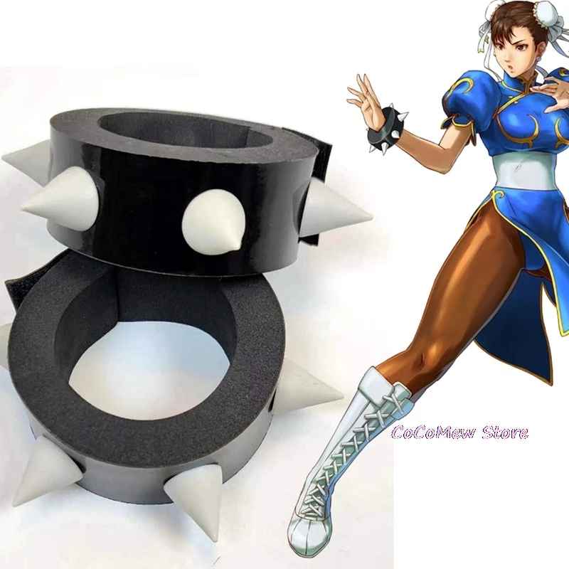 สายรัดข้อมือชุดคอสเพลย์ผู้หญิง Chun Li 1คู่สายรัดข้อมืออนิเมะสำหรับงานปาร์ตี้ฮาโลวีน