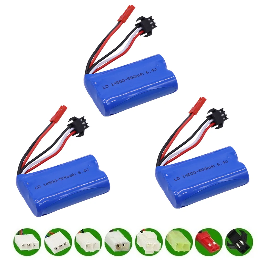 

6.4V 500mah 14500 Li-ion Battery JST/EL-2P/SM/Tamiya Plug for Wltoys 18401/18402 Remote Control Off-road Vehicle 6.4 V battery