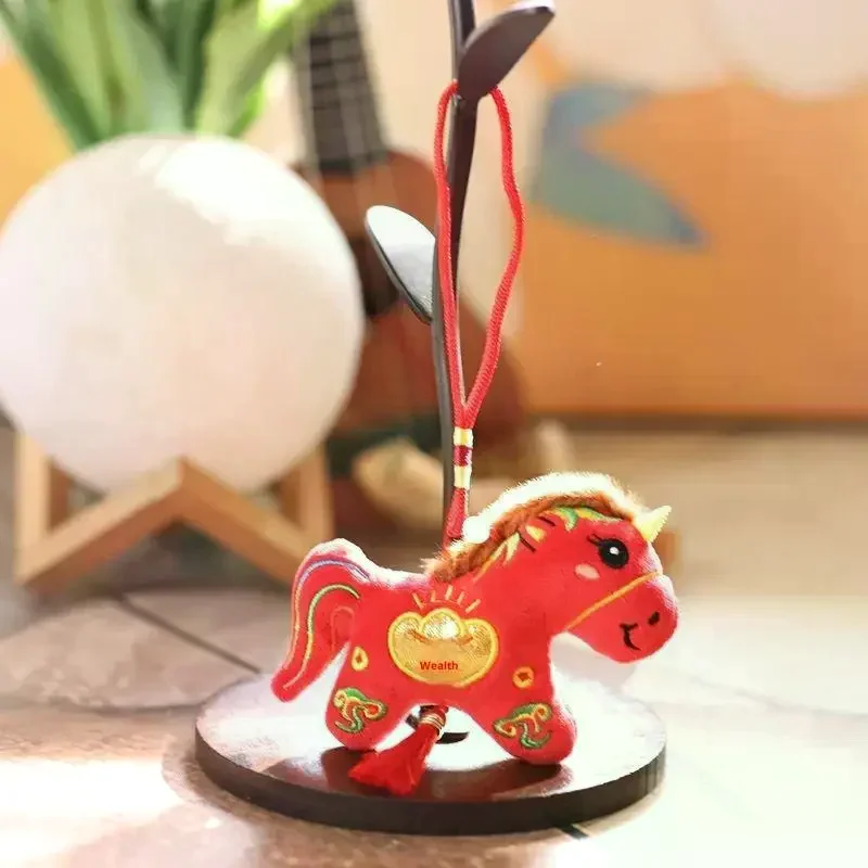 1 pièces dessin animé peluche poupée jouet zodiaque cheval pendentif mignon poney en peluche porte-clés sac suspendu décoration voiture porte-clés cadeaux du nouvel an