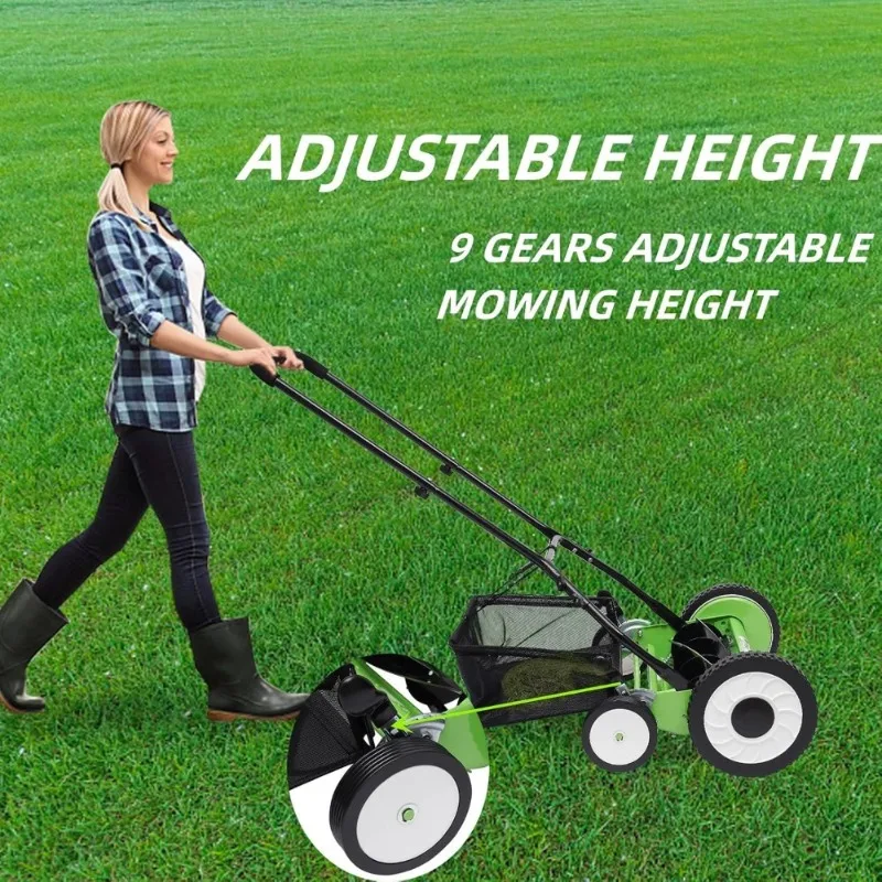 20Inch Reel Mower with 5-Blades Manual Lawn Mower Hand Push Reel Walk-Behind Grass Catcher for Lawn Mowing in Parks Gardens