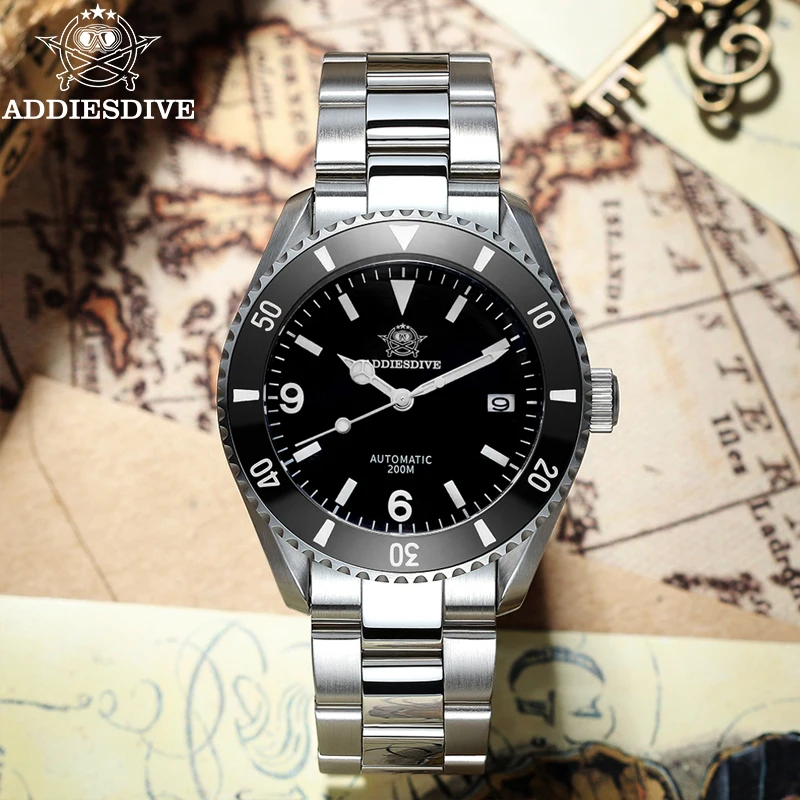 ADDIESDIVE Luxury Watches Sapphire Crystal NH35 Automatic 200M Diving BGW9 Super Luminous Stainless Steel Mechanical Wristwatch