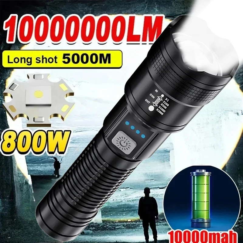 

Powerful LED Flashlight USB Charging Built-in 1200mAh Battery Long-range Tactical Flashlight Outdoor Emergency Lighting Lantern