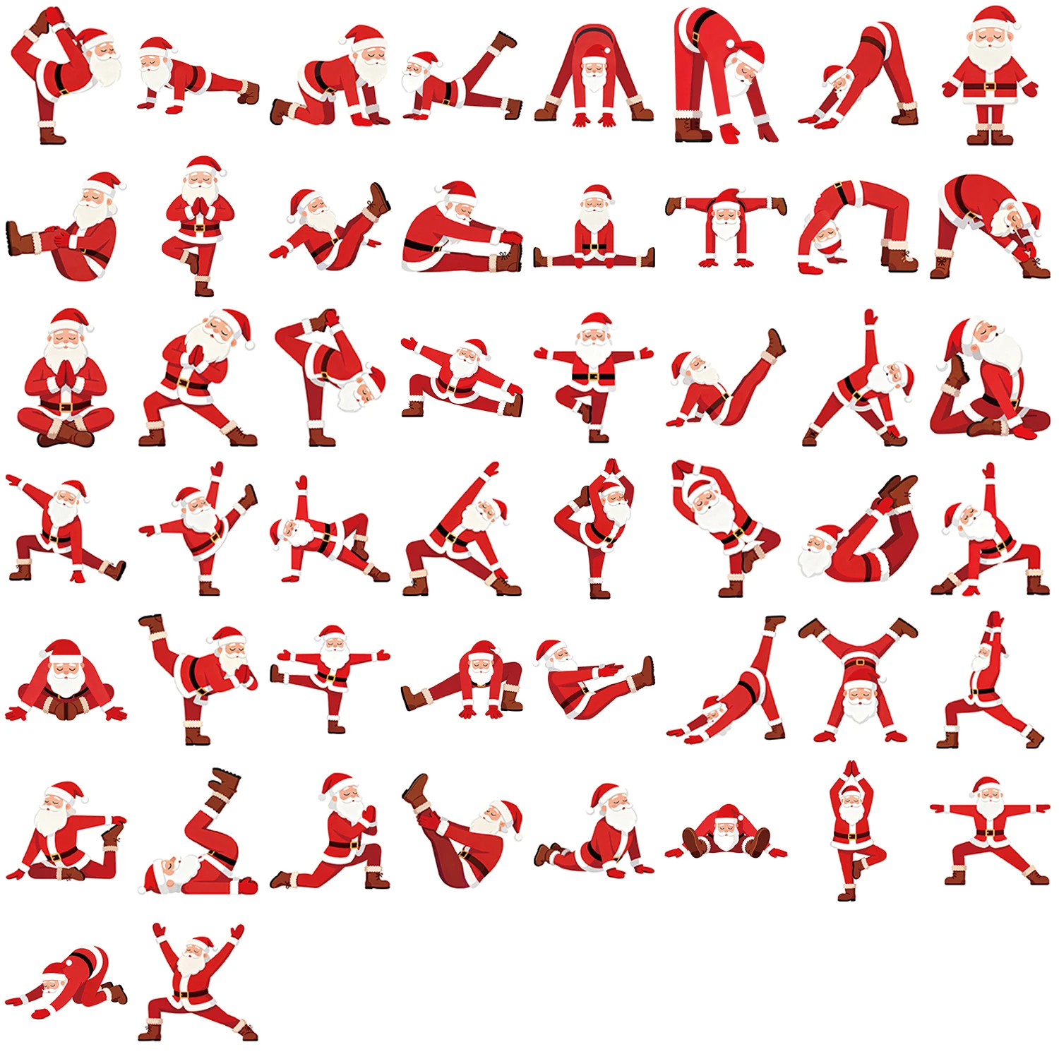 50 Stück lustige Yoga-Weihnachtsmann-Weihnachtsaufkleber für Handyhüllen, Laptop, Koffer, Wasserbecher, wasserdichte PVC-Aufkleber, Sport-GYM-Aufkleber
