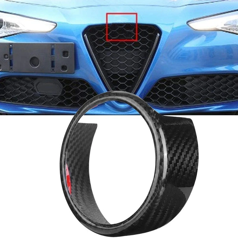 ABS Carbon Fiber Rear Grille Front Grill Logo Decor Ring Black Trimmed Frame Fits for Alfa Romeo Giulia