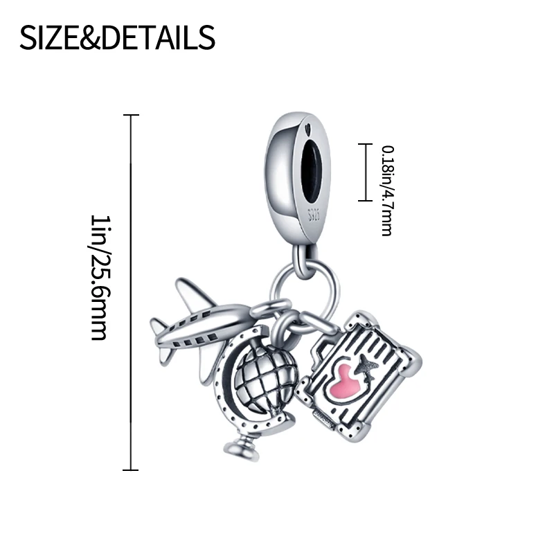 Charms 925 Silver Airplane, Globe & Suitcase Dangle Charm Fits Pandora Original Bracelet Necklace For Women Diy Jewelry Gift Hot